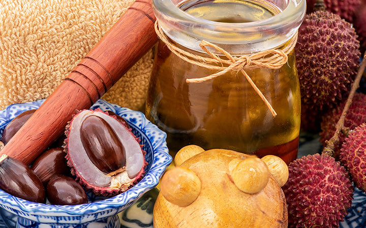 Lychee, fruit en olie massage uit zaad 